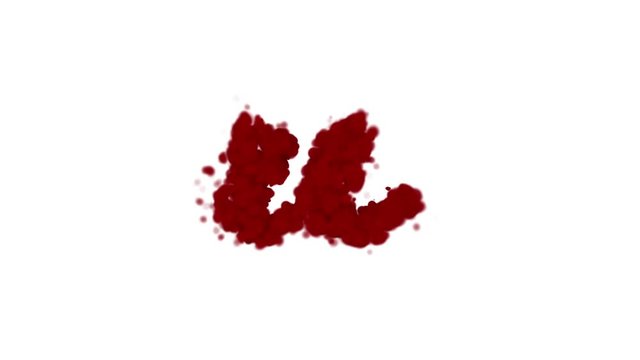 Blood alphabet letter U lowercase isolated on white.