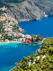 The quaint small beach town of assos asos on the greek island kefalonia is picture perfect greece - obrazy, fototapety, plakaty