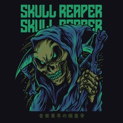 Skull Reaper Cartoon Funny Illustration