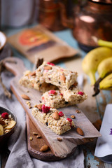 Homemade  granola with superfood. style vintage.