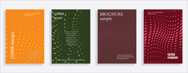 Minimalistic cover design templates. Set of layouts for covers of books, albums, notebooks, reports, magazines. Line halftone gradient effect, flat modern abstract design. Geometric mock-up texture