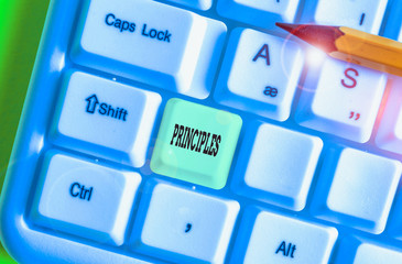 Word writing text Principles. Business photo showcasing fundamental truth that serves as the base...