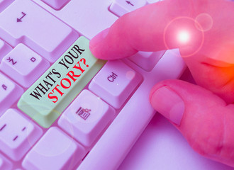 Text sign showing What S Your Story Question. Business photo text asking demonstrating about his...
