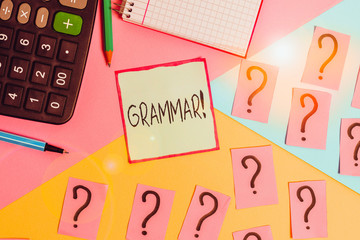 Conceptual hand writing showing Grammar. Concept meaning whole system structure language syntax and...