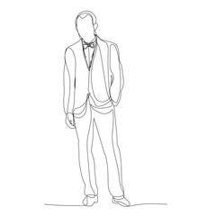 Fototapeta na wymiar continuous line drawing, man in a jacket