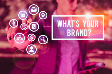 Handwriting text What S Your Brand Question. Conceptual photo asking about product logo does or...