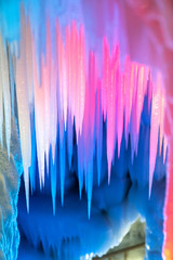 Icicles and snowflakes in an ice cave