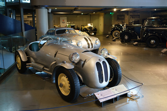 Athens, Greece - Dec 22, 2019: Interior view of the Hellenic Motor Museum in Athens city. Collection of old time classic cars from around the world