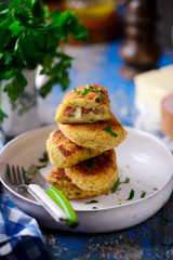 potato patties with mortadella and mozzarella.style rustic