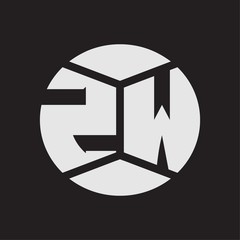 ZW Logo monogram with piece circle ribbon style on black background