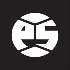 PS Logo monogram with piece circle ribbon style on black background
