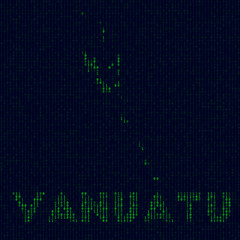 Digital Vanuatu logo. Country symbol in hacker style. Binary code map of Vanuatu with country name. Amazing vector illustration.