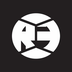 RF Logo monogram with piece circle ribbon style on black background