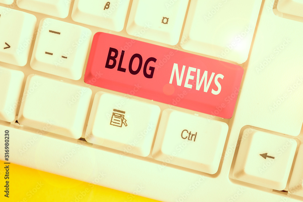 Aufkleber conceptual hand writing showing blog news. concept meaning regularly updated website typically one r