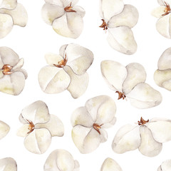 Seamless pattern with white tropical orchid, isolated on white background