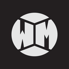 WM Logo monogram with piece circle ribbon style on black background