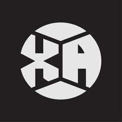 XA Logo monogram with piece circle ribbon style on black background