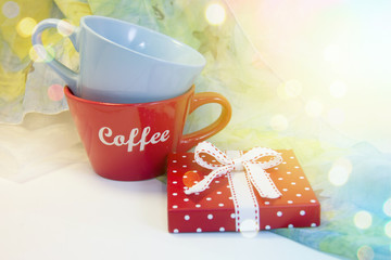 Little gift for morning coffee, romantic background, greeting card