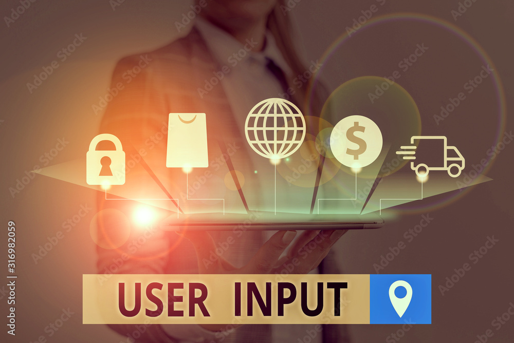 Poster conceptual hand writing showing user input. concept meaning any information or data that is sent to 