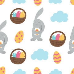 Seamless pattern with easter bunny and eggs.Cute character.Easter decor
