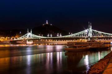 Fototapeta na wymiar Liberty Bridge in Budapest, Hungary. Night scene