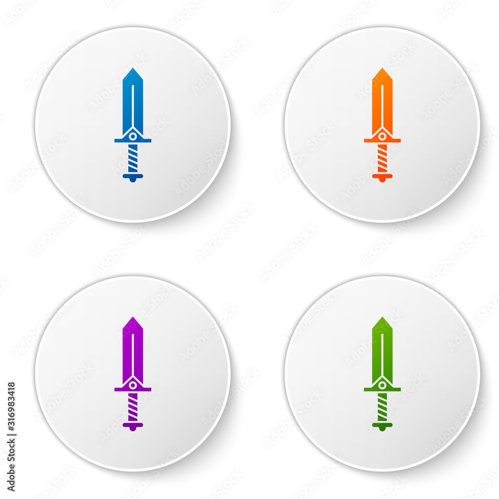 Poster color sword for game icon isolated on white background. set icons in circle buttons. vector illustra