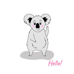 koala greeting marsupial grey wild animal loving withword hello cartoon vector