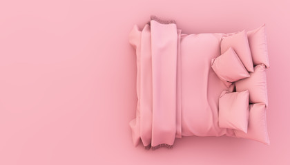 minimal pink bed 3d rendering top view