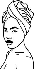 african women with head turban,line art,vector