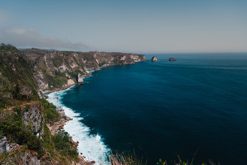 Beautiful coastline view from Saren Cliff Point, Nusa Penida, Indonesia. One of the most exciting places in Bali 