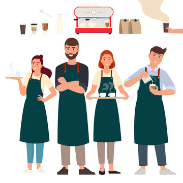 Barista Team, Isolated Vector Characters.