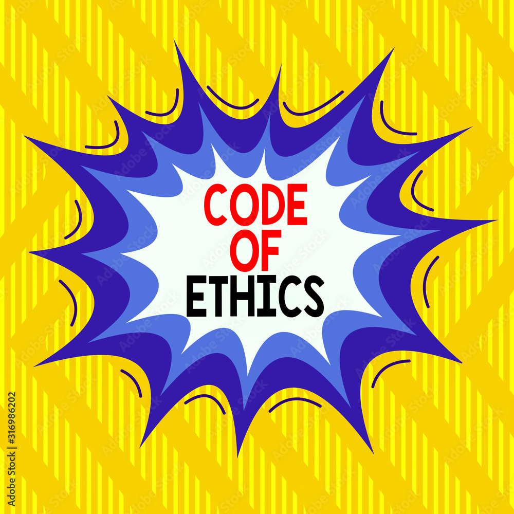 Poster text sign showing code of ethics. business photo showcasing moral rules ethical integrity honesty go