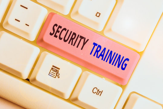 Writing note showing Security Training. Business concept for providing security awareness training for end users
