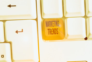 Writing note showing Marketing Trends. Business concept for changes and developments in trading in...