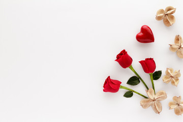 Valentine Day background . Hearts rose ,natural creative composition top view background with copy space for your text. Flat lay.