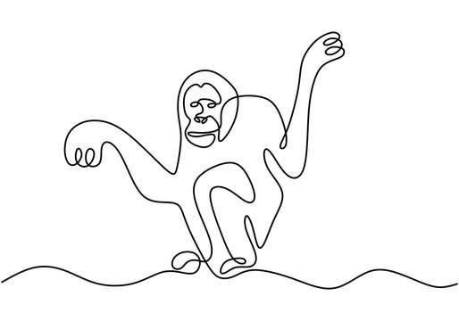 recommend clip art: one line monkey drawing. Vector animal chimpanzee.