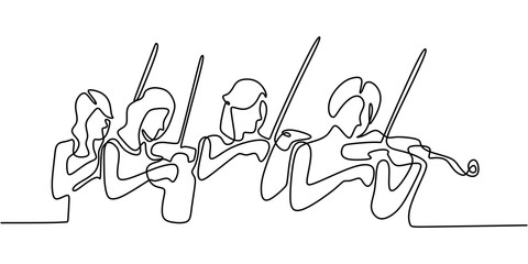 Classical music one line drawing. Vector minimalism illustration with violinist. Stringed instrument orchestra theme. Continuous single hand drawn simplicity design. © ngupakarti