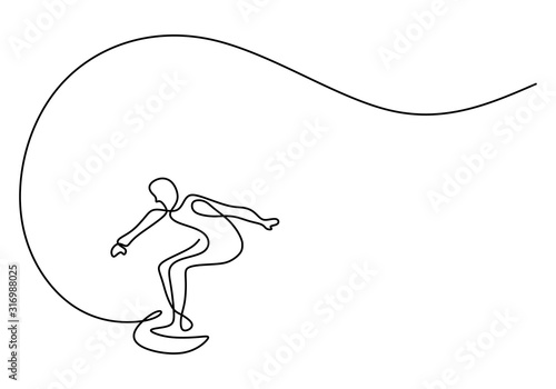 Continuous One Line Drawing Surfer Vacation Sea Wave Wave Rider Standing On Surf Board In The Beach Single Hand Drawn Sketch Minimalism Art Wall Mural Ngupakarti