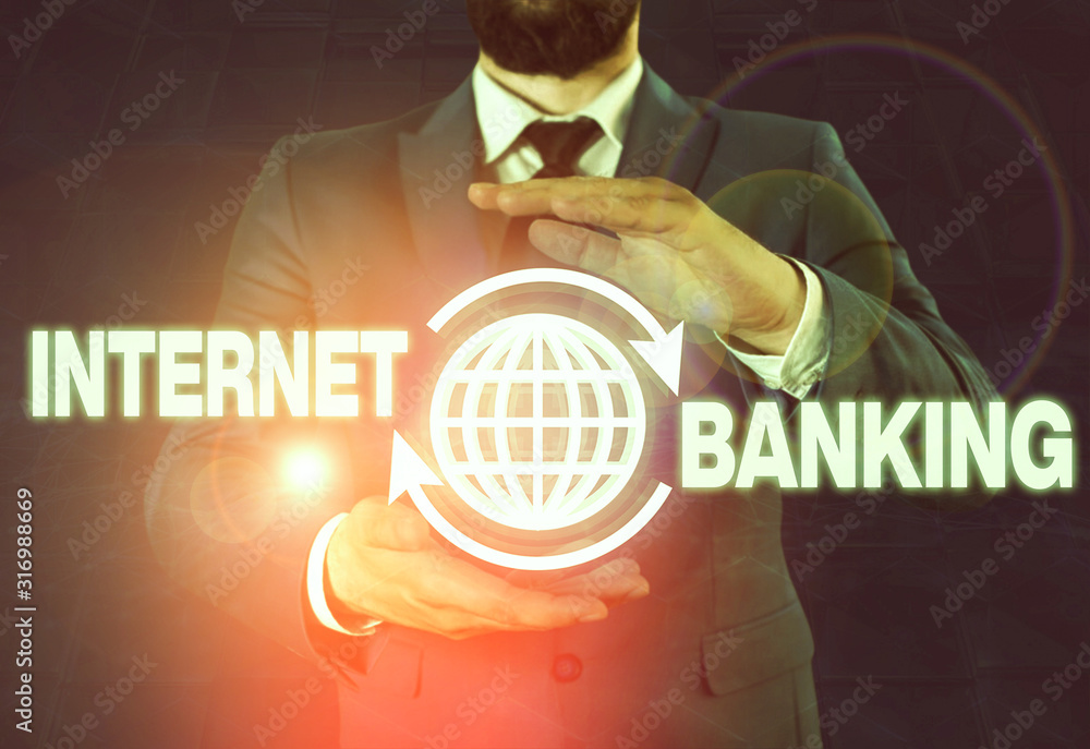 Poster writing note showing internet banking. business concept for banking method which transactions conduc