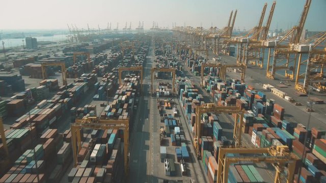 Aerial shot of a container port in Dubai, UAE