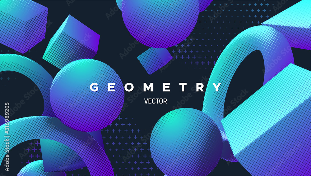 Poster abstract geometric background. vector minimal illustration. primitive bright gradient shapes texture