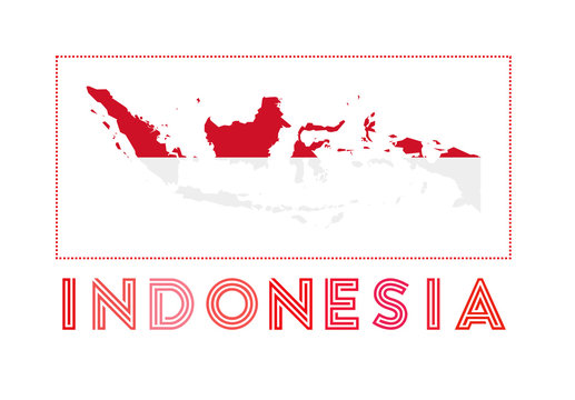 Indonesia Logo. Map of Indonesia with country name and flag. Authentic vector illustration.