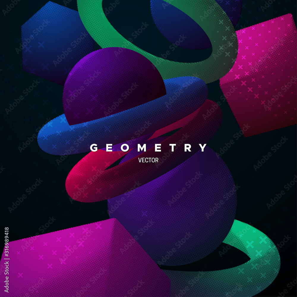 Poster abstract geometric background. vector minimal illustration. primitive bright gradient shapes texture