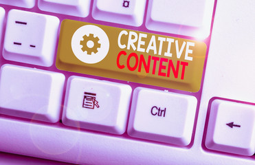 Text sign showing Creative Content. Business photo showcasing providing showing with the type of...