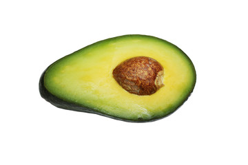 Half avocado. Seedless avocado isolated.