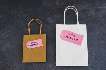 big vs small budget shopping bags with text on price tags