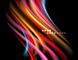 Silk smooth lines on black, liquid fluid color waves. Vector Illustration