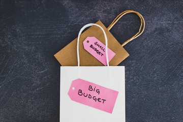 big vs small budget shopping bags with text on price tags