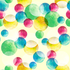Watercolor background. Colorful confetti, cracker, balls, soap bubbles. Beautiful abstract background. round abstract spot. For fabric, cover, packaging, material, wallpaper, scarf. Watercolor splash