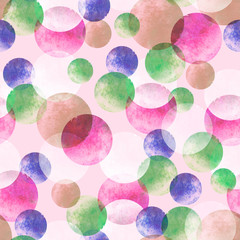 Watercolor background. Colorful confetti, cracker, balls, soap bubbles. Beautiful abstract background. round abstract spot. For fabric, cover, packaging, material, wallpaper, scarf. Watercolor splash